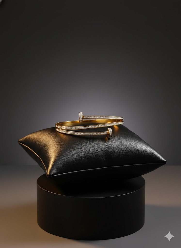 Demi - Fine CZ Studded Triple - Line Nail Bracelet | Gold - Plated Stainless - Steel Bangle for Women - The Soul Jewellery