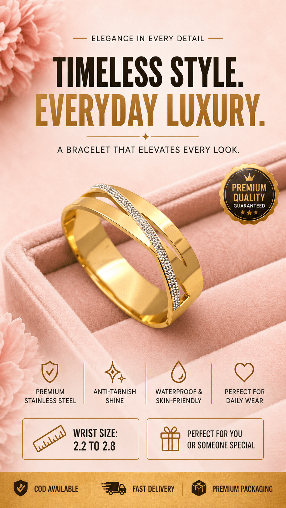 AURÉLIA AMORE LUXE 6™ Celestia Curve CZ Radiance Demi Fine Anti - Tarnish Kada Bracelet - The Soul Jewellery