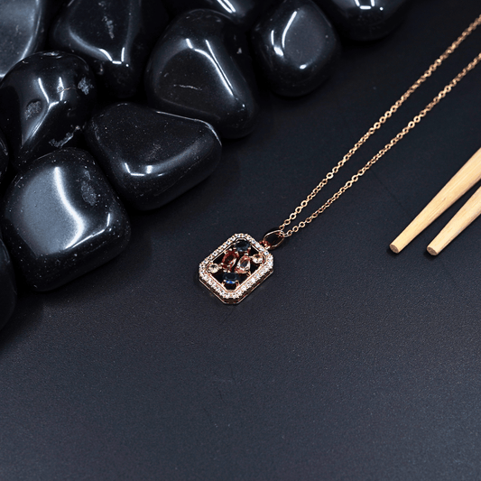Gleaming Elegance: 18K Rose Gold Chain Pendant Necklace with Multi - Stone Studded Charm ATCP104 - The Soul Jewellery