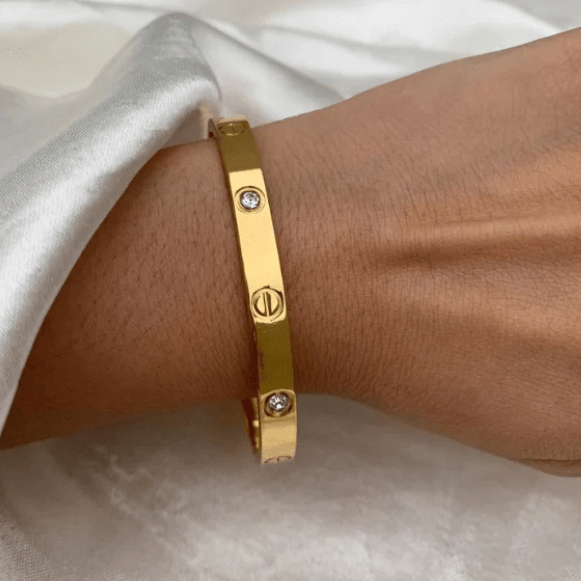 Unisex 18K Gold Kada Bracelet with Cartier Engraving – Zircon Gemstone Bangle for Men & Women RGB472 - The Soul Jewellery