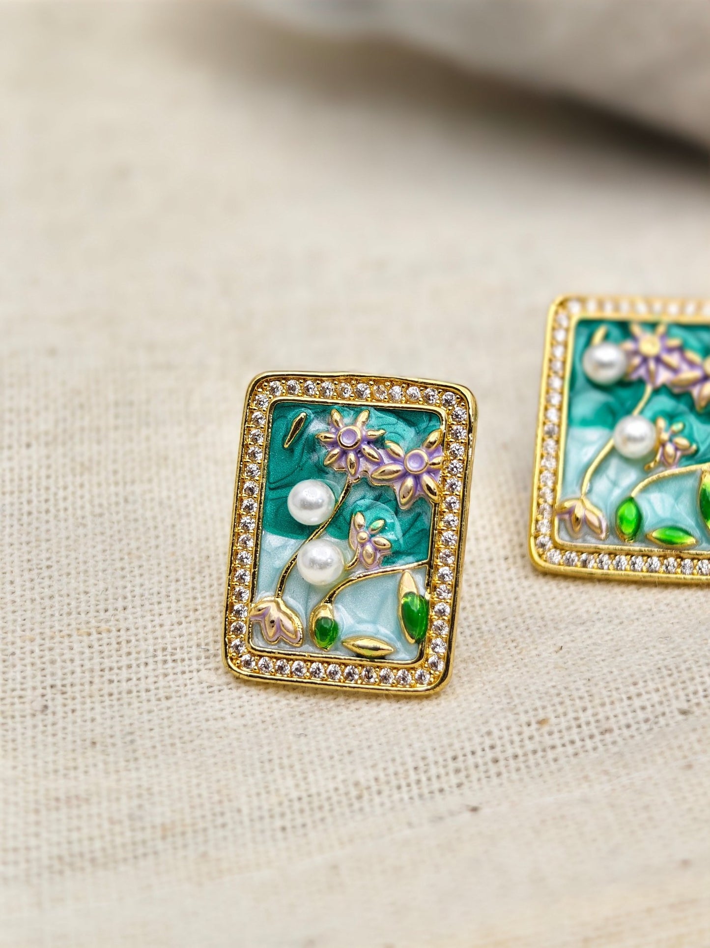 Aurelia AquaPearl Garden Luxe Demi - Fine Anti - Tarnish Enamel Crystal Stud Earrings - The Soul Jewellery