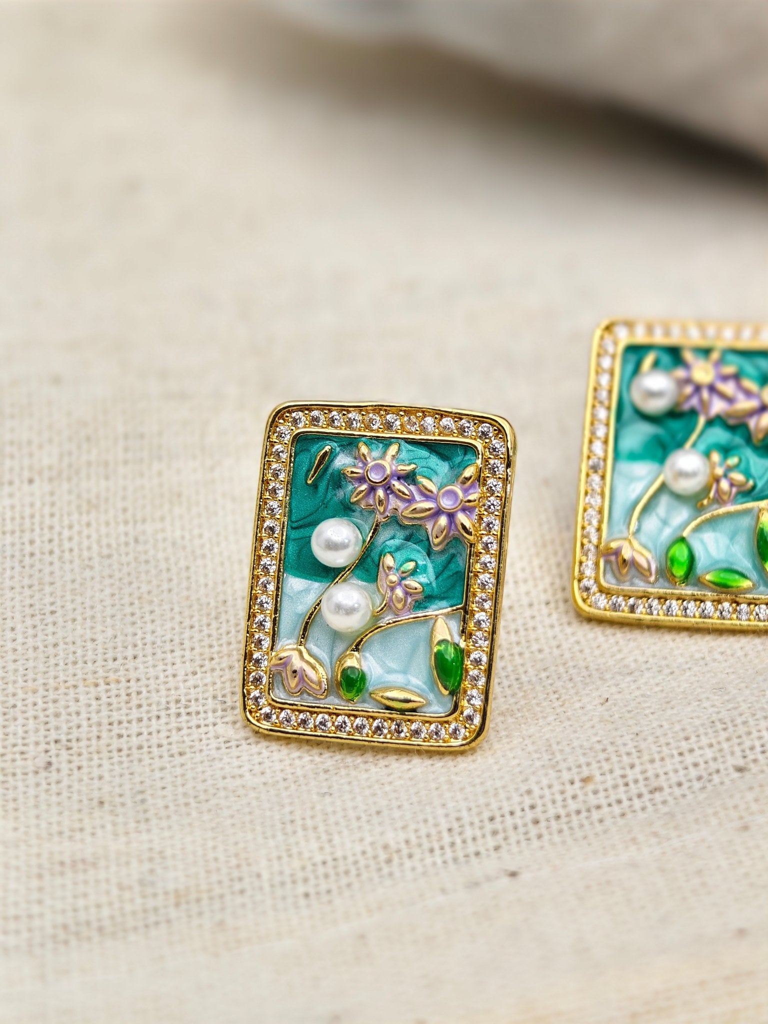Aurelia AquaPearl Garden Luxe Demi - Fine Anti - Tarnish Enamel Crystal Stud Earrings - The Soul Jewellery