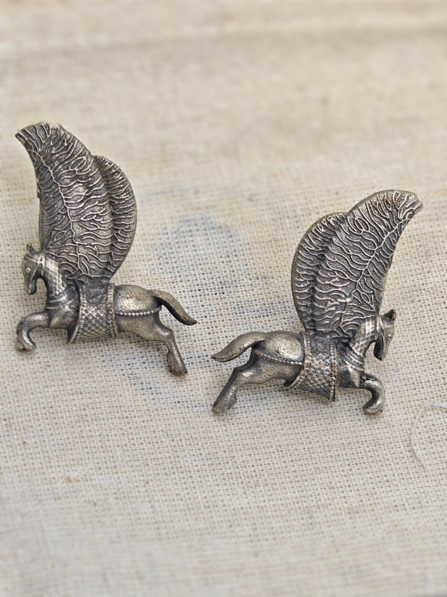 Silver Elegance Oxidized Replica Earrings | Antique Pegasus Design Ethnic Jewellery for Women - The Soul Jewellery
