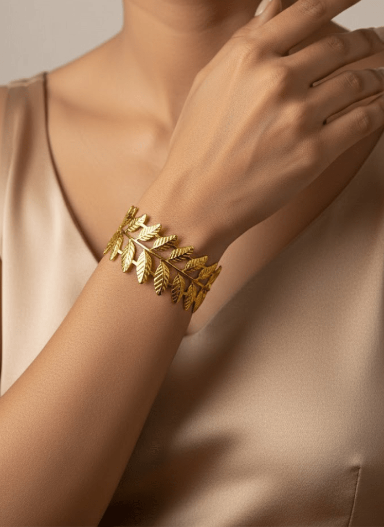 Aurelia 6 Golden Leaf AuraCuff Demi-Fine Anti-Tarnish Exotic Beauty Bracelet for Women - The Soul Jewellery