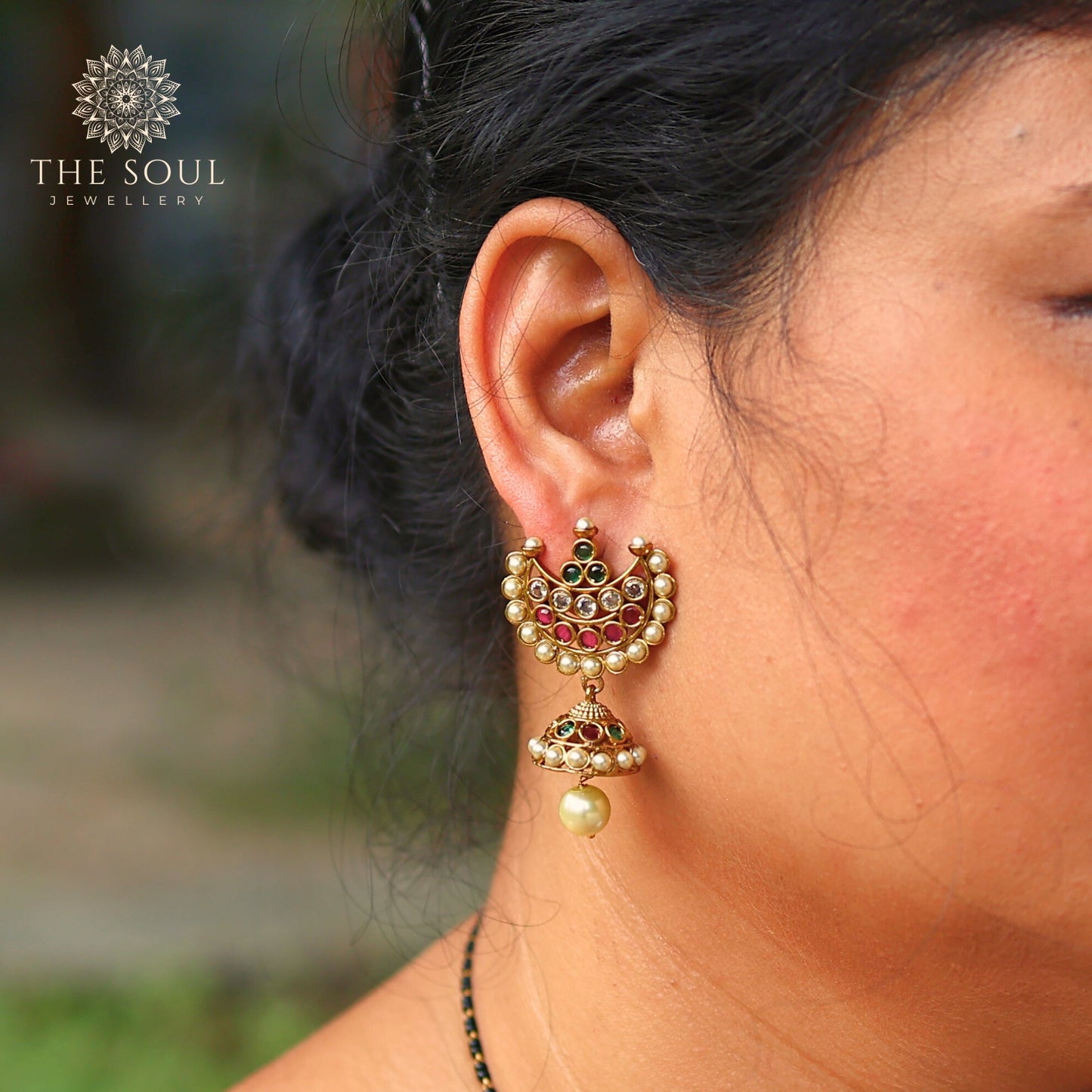 Pramila 24K Gold Plated Antique Chandbali Earrings MGEJ102 - The Soul Jewellery