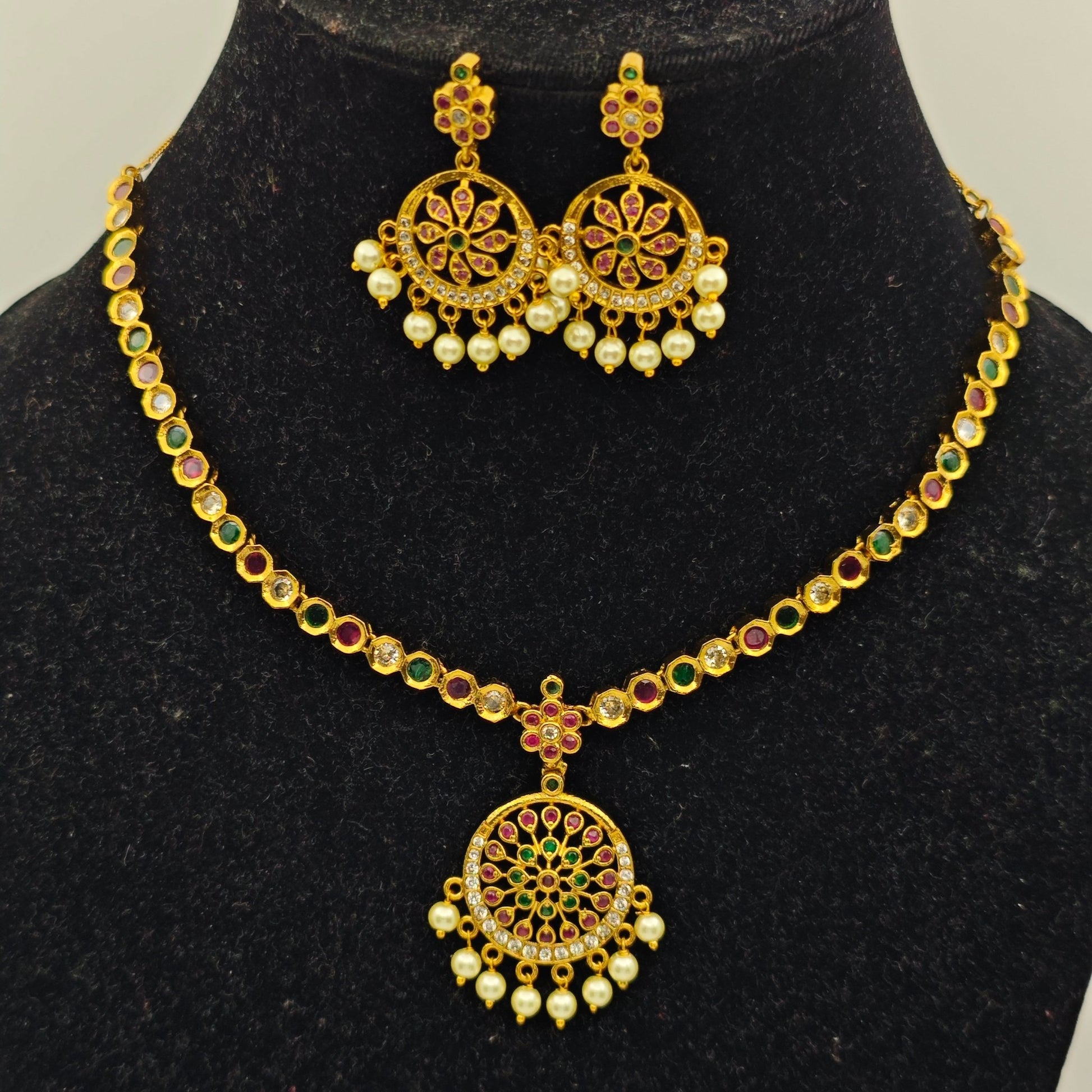 Rajwadi Peacock Traditional Temple Necklace Earrings Set–Gold Plated South Indian Bridal Jewellery - The Soul Jewellery