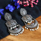 Royal Ganesha Pearl Chandbali Earrings | Maroon Stone Oxidised Silver Temple Jewellery for Women - The Soul Jewellery
