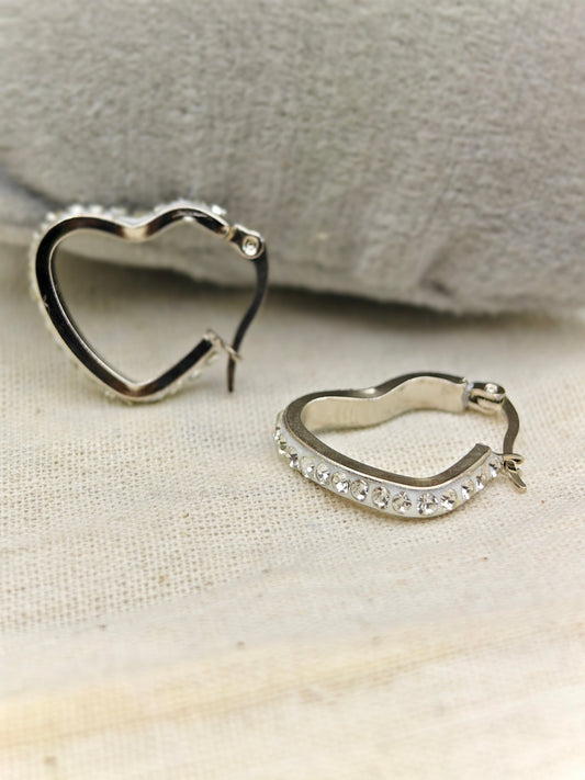 Aurelia SilverHeart Luxe Demi - Fine Anti - Tarnish Crystal Hoop Earrings - Daily wear Hoops - The Soul Jewellery