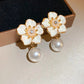 White Enamel Floral Pearl Drop Earrings for Women – Ivory Bloom Aura 6™ Gold Plated Demi - Fine Designer Earrings - The Soul Jewellery