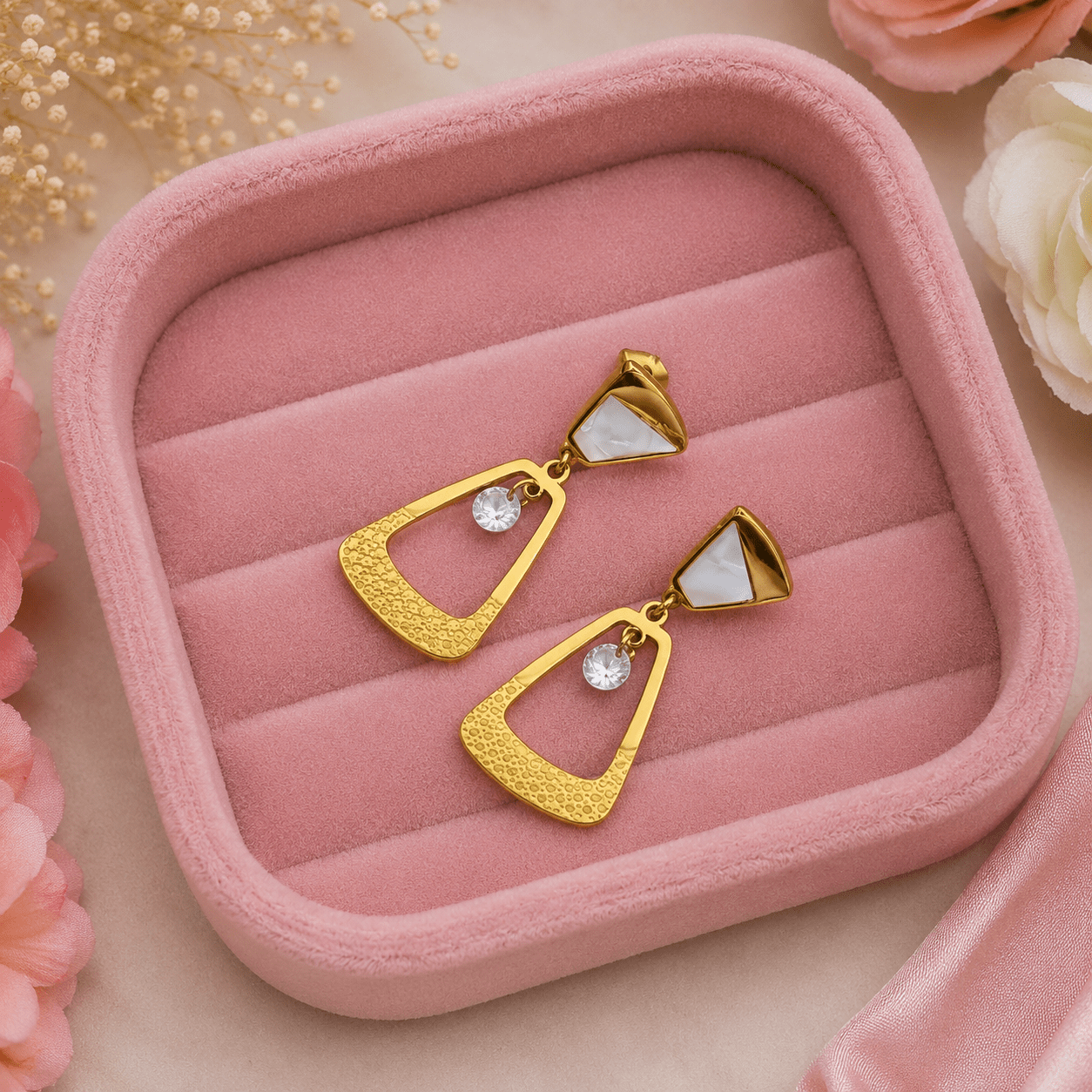18 K Gold Plated Demi Fine Anti Tarnish MOP Studded Drop & Dangle Earrings for Women - The Soul Jewellery