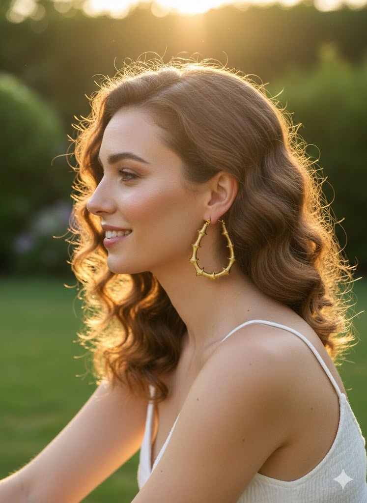 Demi-Fine Gold Bamboo Hoop Earrings | Nature-Inspired Textured Stainless Steel Everyday WearHoops - The Soul Jewellery