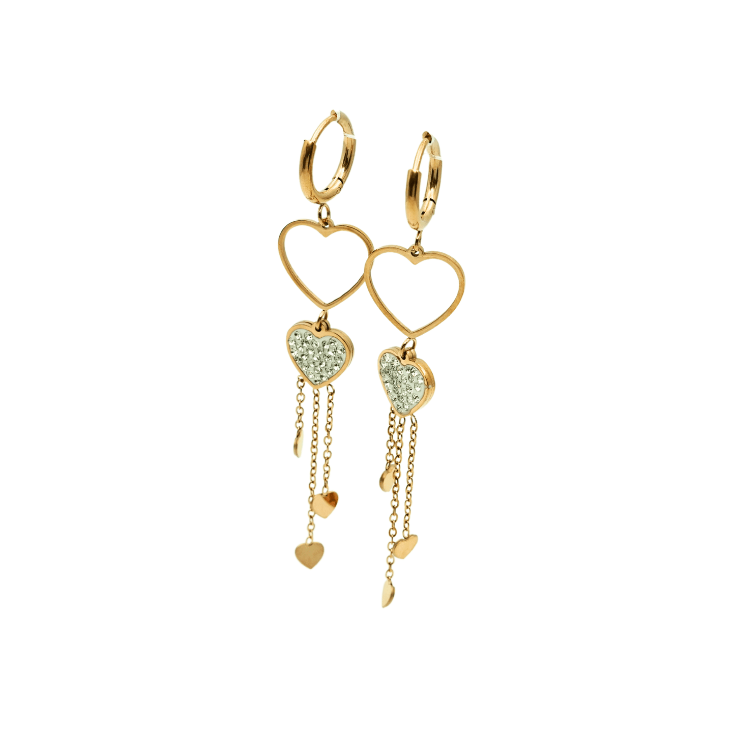 Sparkling Heart Dangle Earrings with Chain Accents – 18K Gold Plated, Anti - Tarnish Finish ATER206 - The Soul Jewellery
