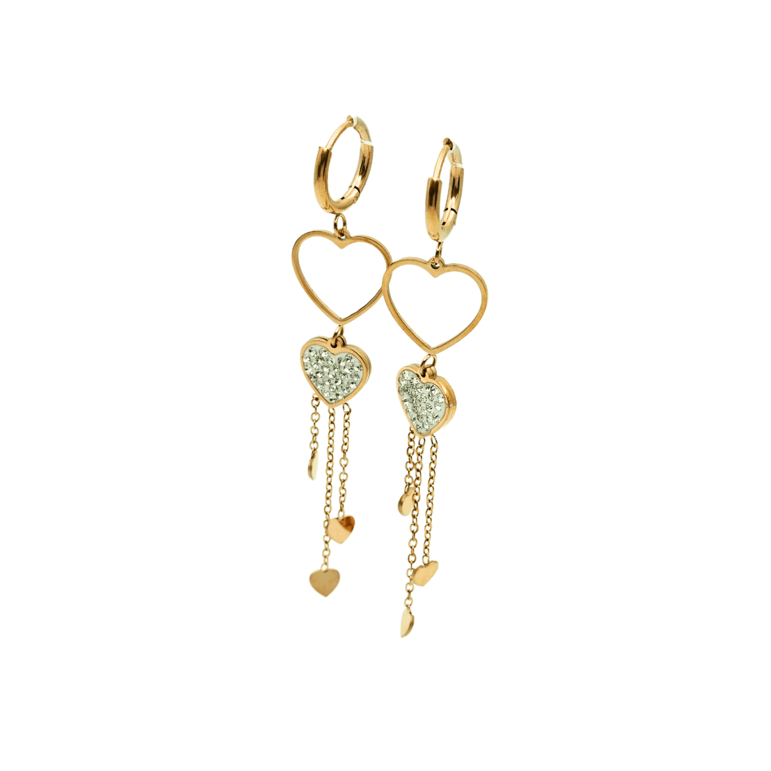 Sparkling Heart Dangle Earrings with Chain Accents – 18K Gold Plated, Anti - Tarnish Finish ATER206 - The Soul Jewellery