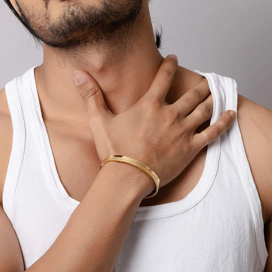 Minimalist GoldPlated AntiTarnish Dual Finish Kada Bracelet for Men– StainlessSteel DailyWear Bangle - The Soul Jewellery