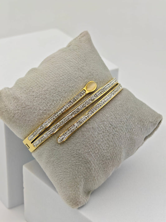 Stunning 18K Gold Plated Triple Row Bangle with Sparkling Crystal Accents RGB256 - The Soul Jewellery