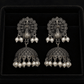 Mayura Pearl Jhumka Earrings for Women – Oxidized Silver Peacock Dome Earrings with Pearl Drops - The Soul Jewellery