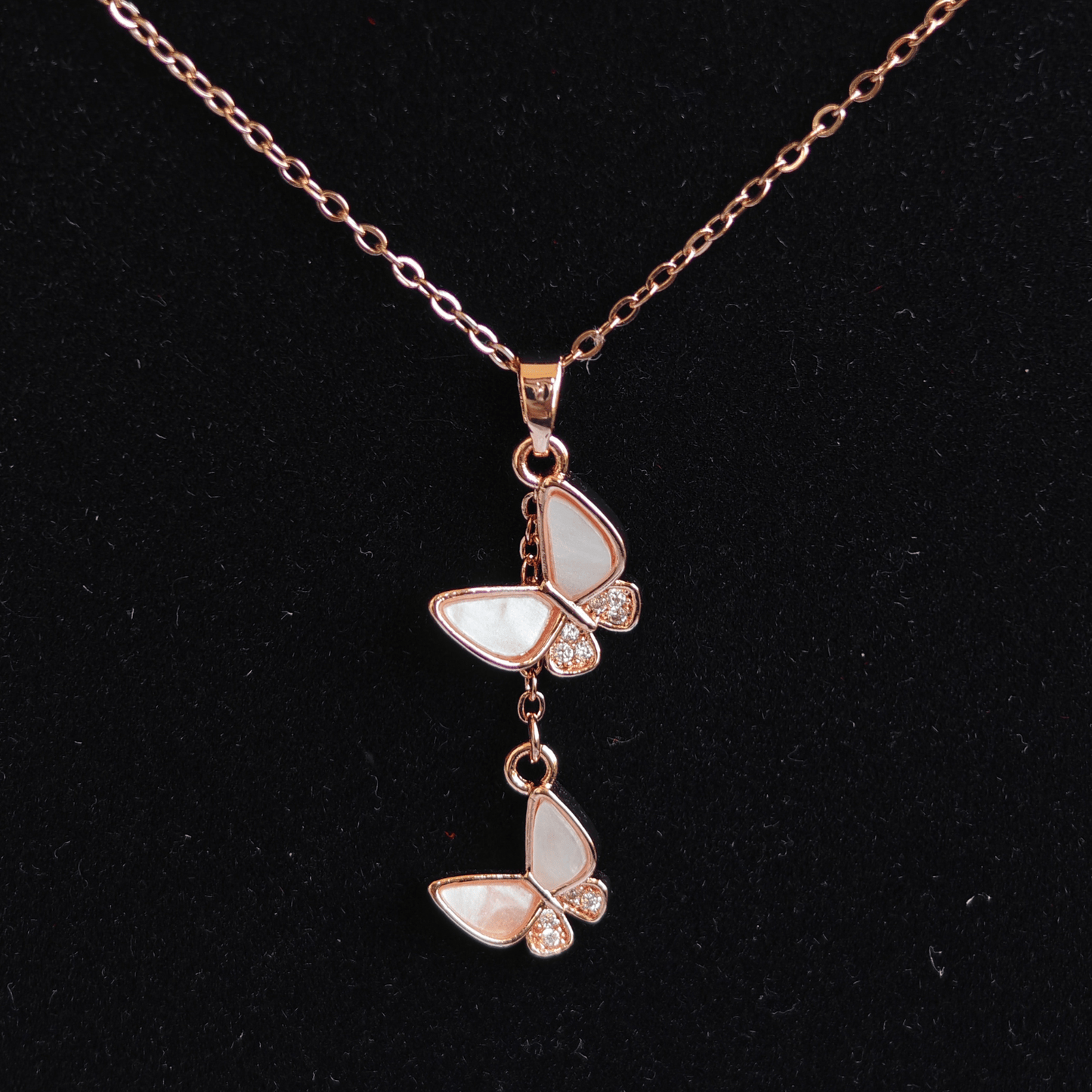 18K Rose Gold Plated Love Butterflies Anti Tarnish Pendant Necklace Rose Gold RGCP141 - The Soul Jewellery