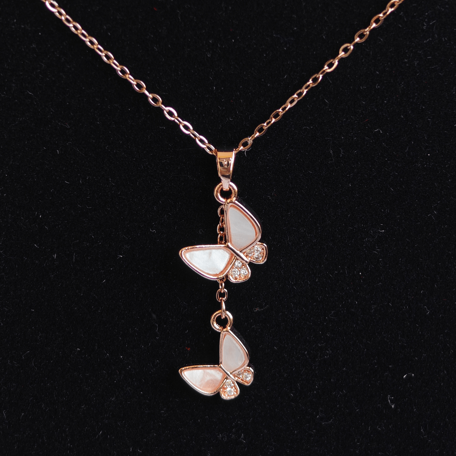 18K Rose Gold Plated Love Butterflies Anti Tarnish Pendant Necklace Rose Gold RGCP141 - The Soul Jewellery