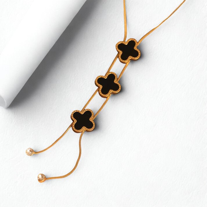 - Elegant Black & Gold Clover Pendant Necklace for Women – Adjustable Layered Chain Statement Jewelry-The Soul Jewellery