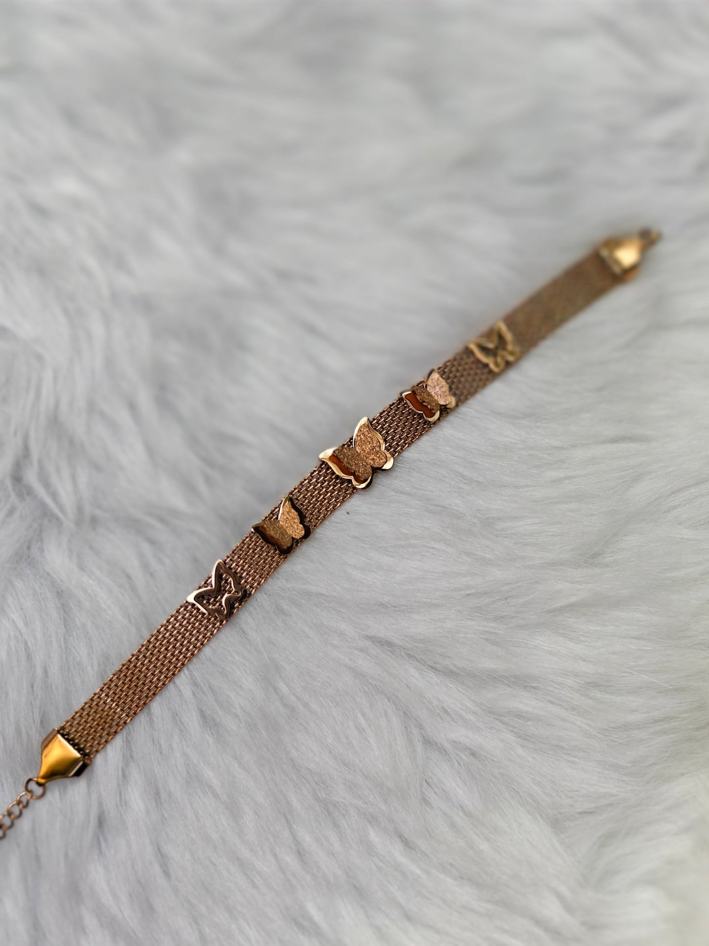 18K Rose Gold Plated Anti Tarnish Stone Fusion Butterfly Chain Bracelet RGB185 - The Soul Jewellery