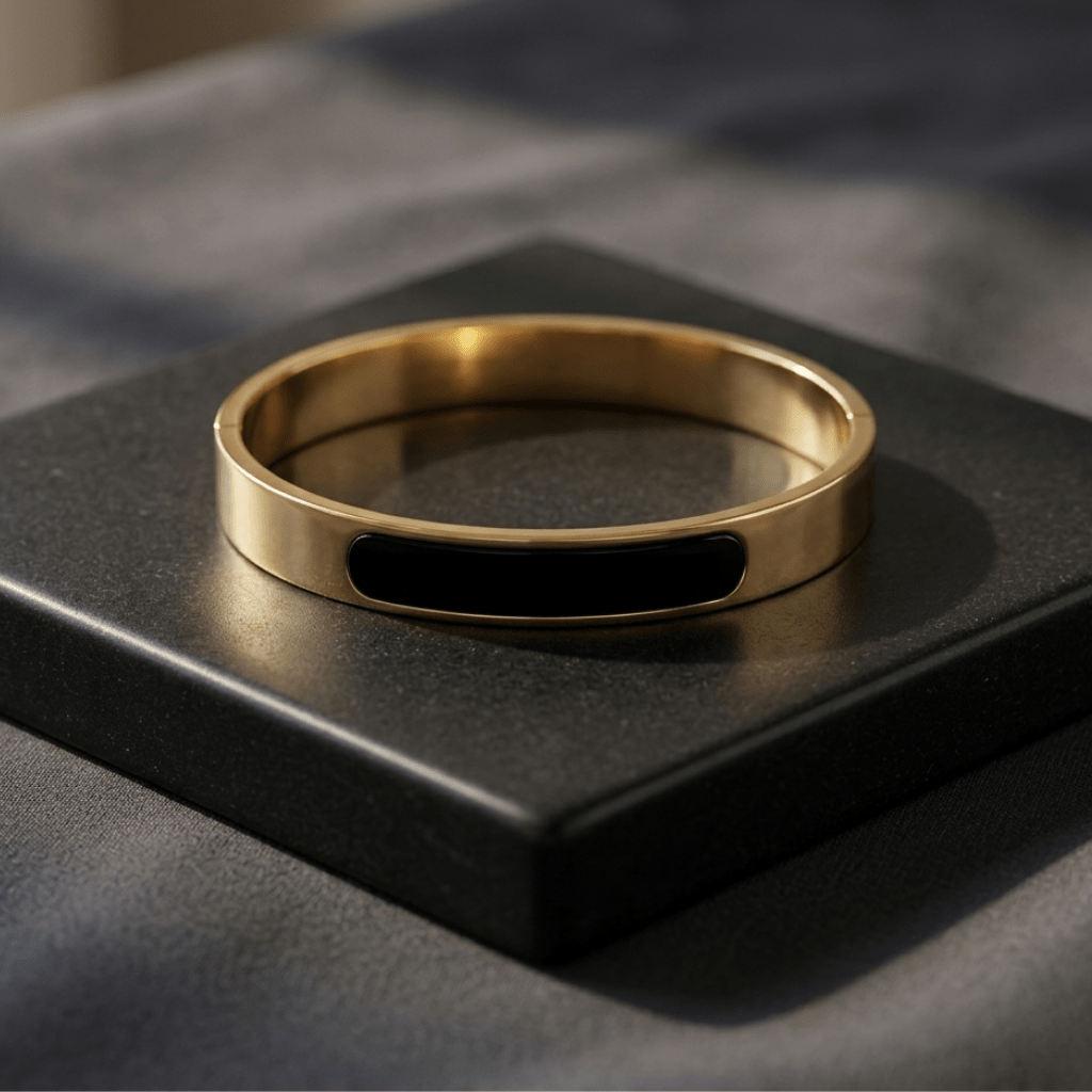 Noir Edge Aura 27™ Men’s Black & Gold Bracelet – Anti-Tarnish Kada | Premium Minimal Designer Cuff - The Soul Jewellery