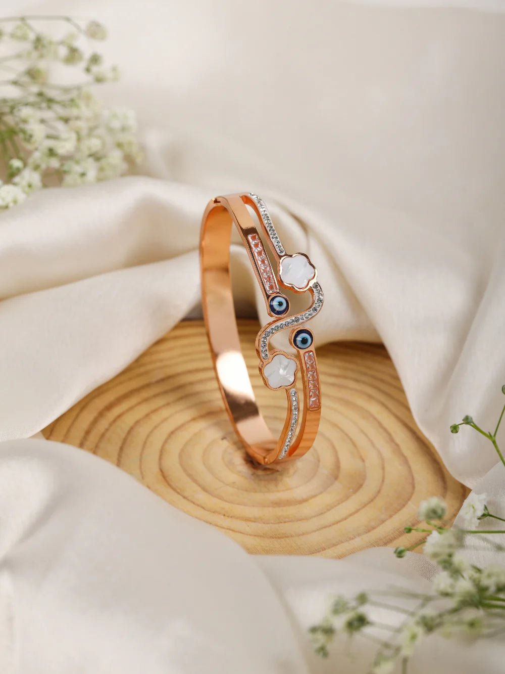 Demi - Fine Rose Gold Evil Eye Bracelet with MOP| Anti - Tarnish Stainless Steel Kada for Women - The Soul Jewellery