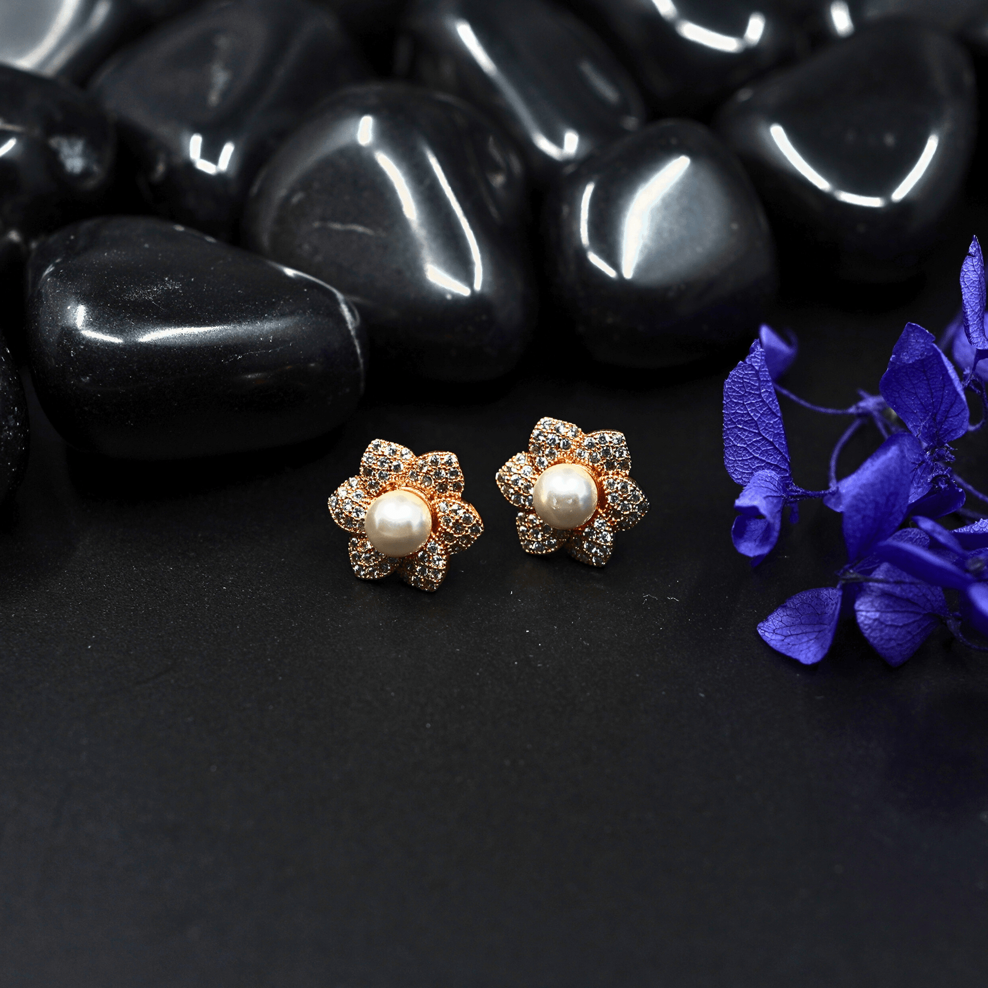 Floral Radiance: 18K Gold - Plated Anti - Tarnish Necklace and Earring Set with Pearls and Crystal  - The Soul Jewellery
