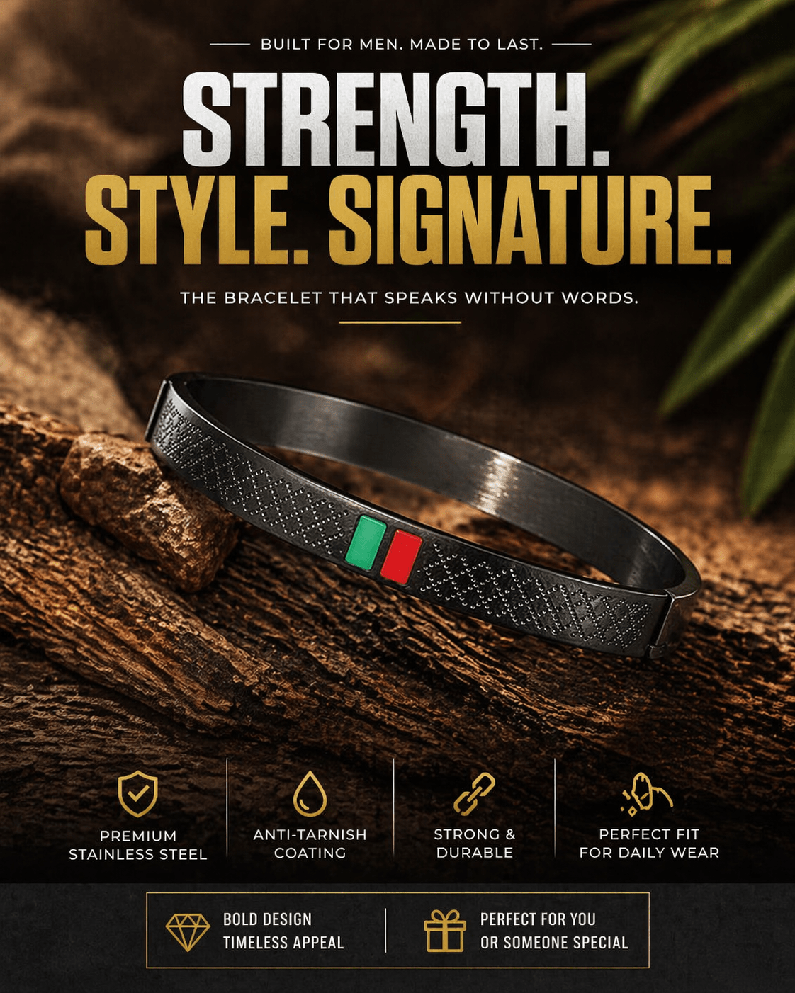 Urban Edge Aura 27™ Men’s Black Textured Bracelet – Premium Stainless Steel Anti - Tarnish Kada - The Soul Jewellery