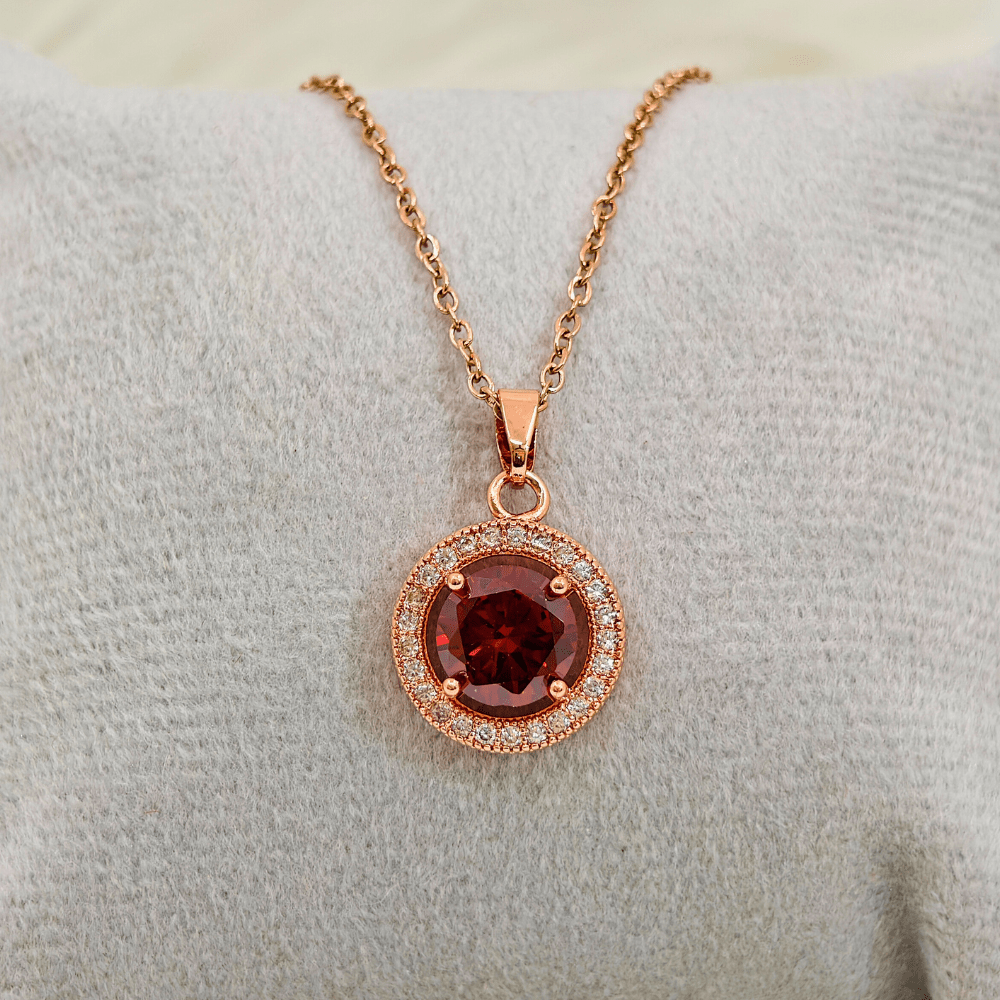18K Rose Gold Plated Anti Tarnish Ruby Chain Pendant Necklace RGCP101 - The Soul Jewellery