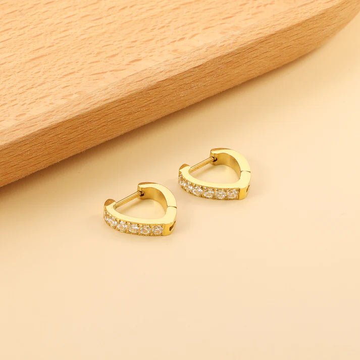 Demi - Fine Heart - Shaped CZ Studded Earrings | Gold - Plated Anti - Tarnish Stainless Steel Daily Wear Hoops - The Soul Jewellery