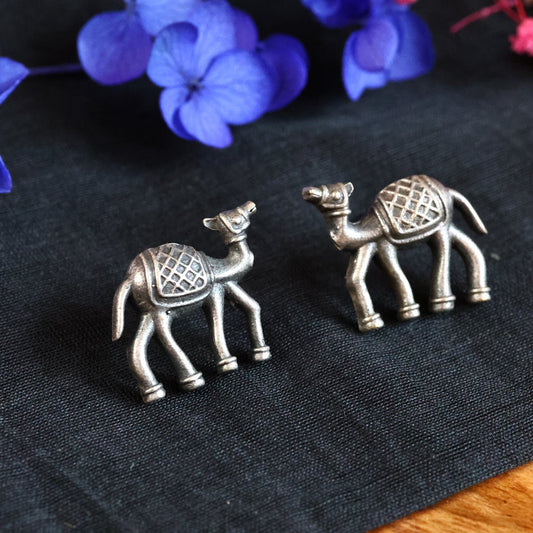Silver Replica Oxidized Camel Couple Earring - The Soul Jewellery