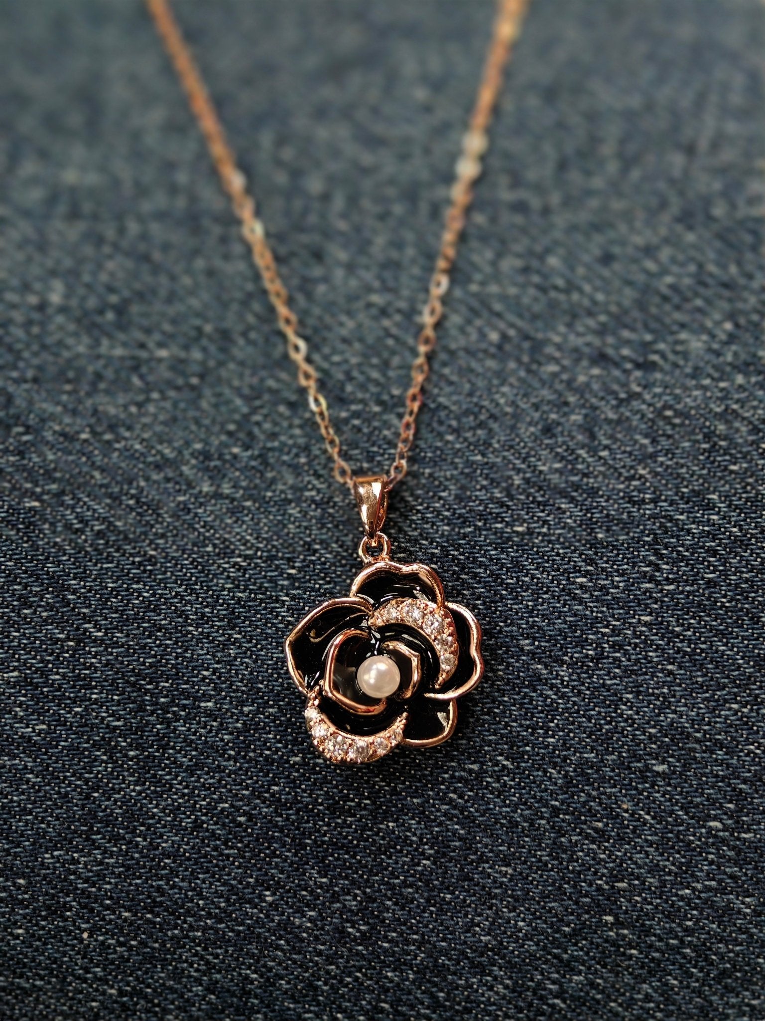 18K Rose Gold Plated Black Rose Anti Tarnish Pendant Necklace RGCP118 - The Soul Jewellery