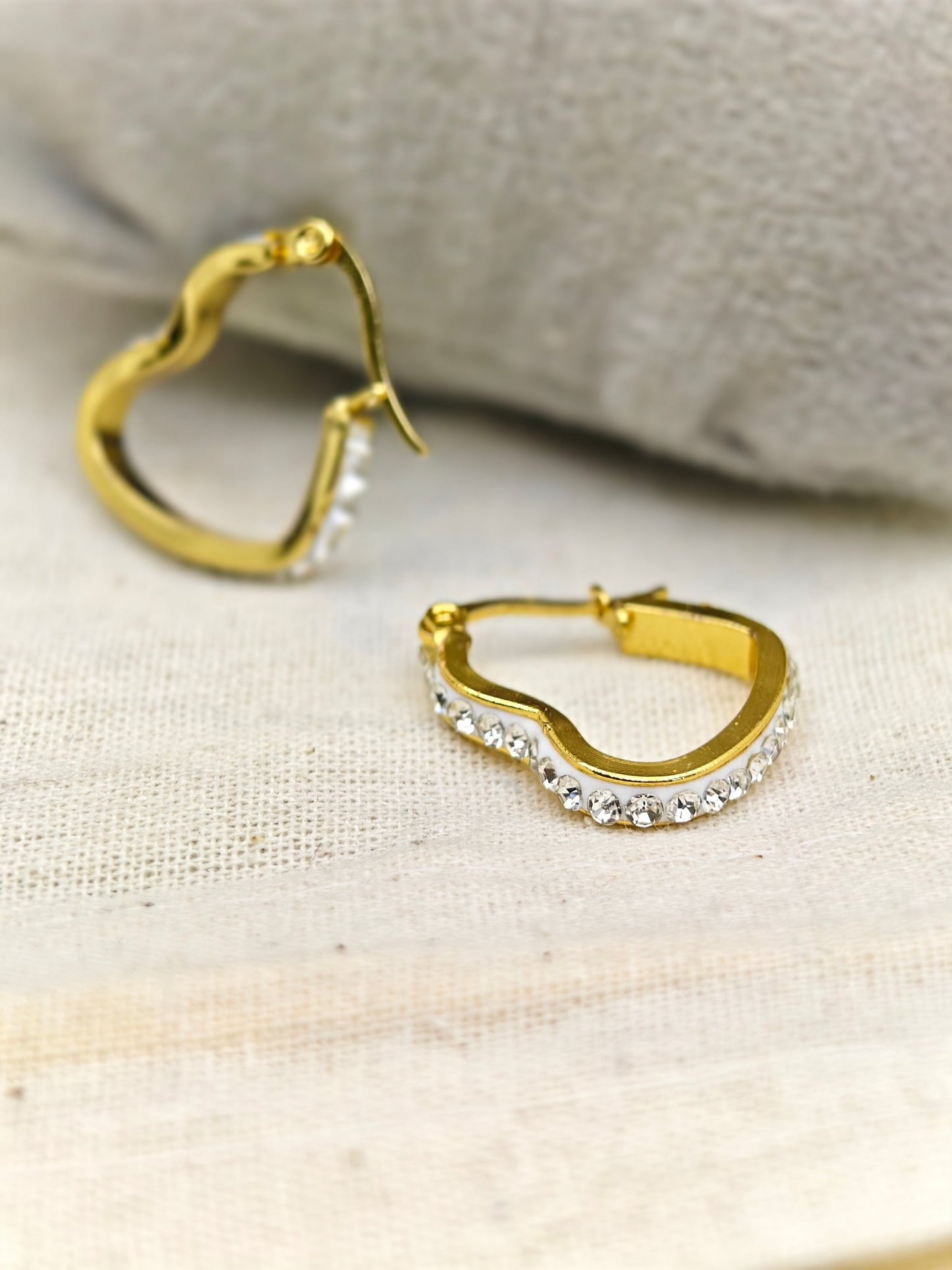 Demi - Fine Heart - Shaped CZ Studded Earrings | Gold - Plated Anti - Tarnish Stainless Steel Daily Wear Hoops - The Soul Jewellery