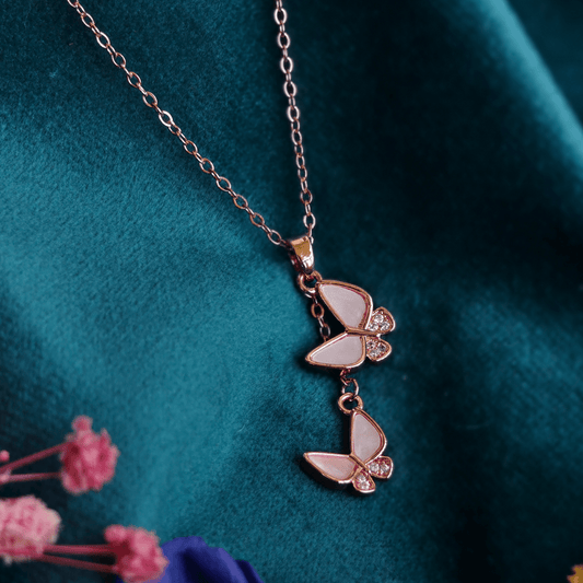18K Rose Gold Plated Love Butterflies Anti Tarnish Pendant Necklace Rose Gold RGCP141 - The Soul Jewellery