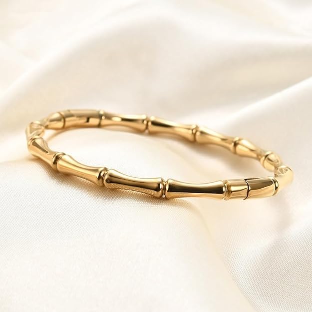Gold Plated Bamboo Bracelet for Women | Anti-Tarnish Demi Fine Bangle | Minimal Statement Jewellery - The Soul Jewellery