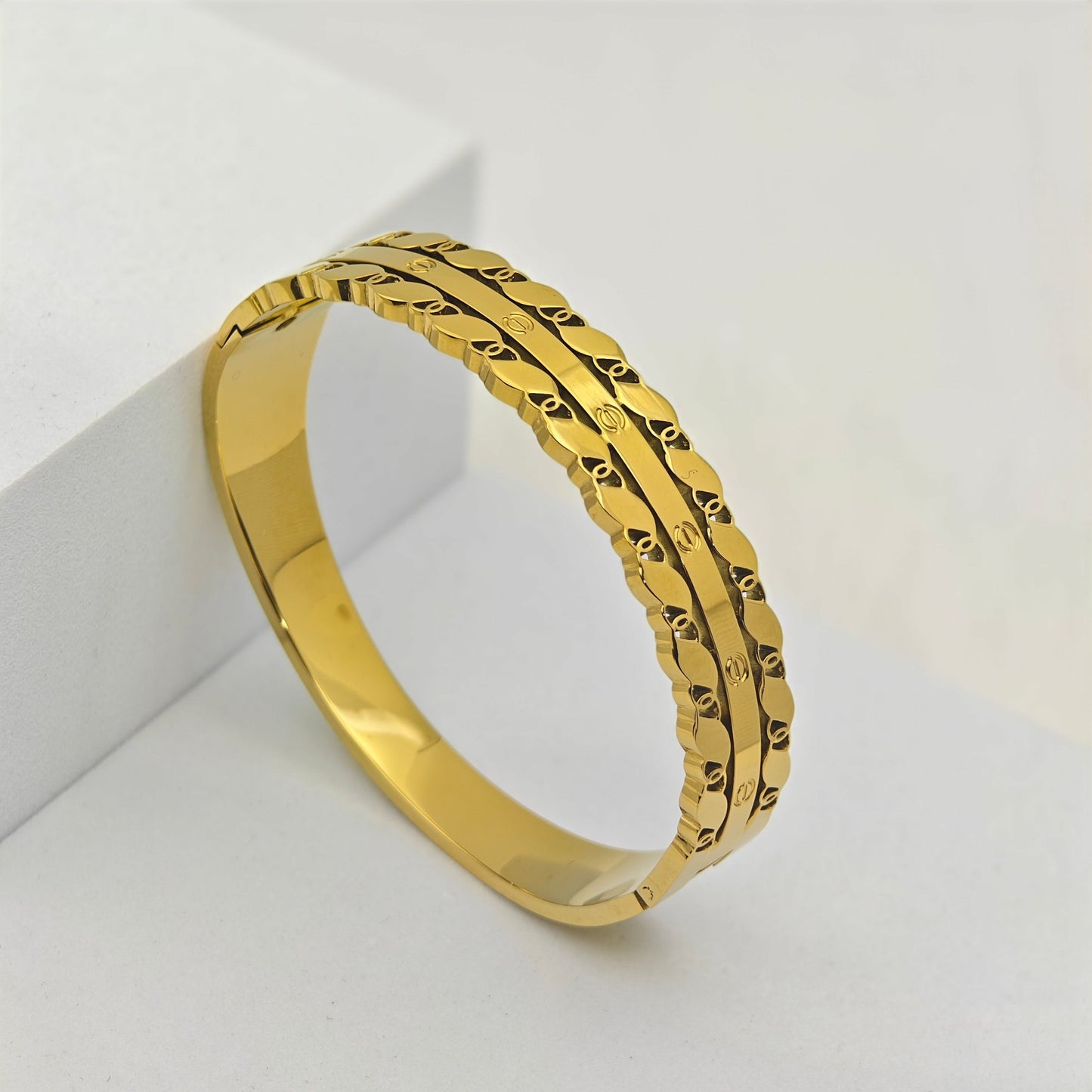 Luxury 18K Gold-Plated Dual Band Kada – Anti-Tarnish Daily Wear Engraved Bracelet for Men & Women - The Soul Jewellery