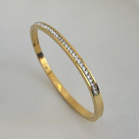18K Gold Plated CZ Sparkling Line Bangle Bracelet | Anti-Tarnish Stainless Steel Jewellery for Women - The Soul Jewellery