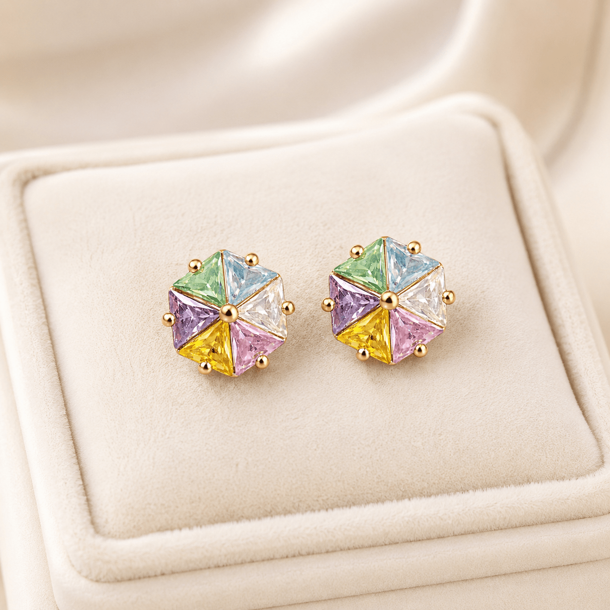 Multicolor Crystal Geometric Stud Earrings for Women | Gold-Tone Rainbow Gemstone Earrings - Soul Jewellery