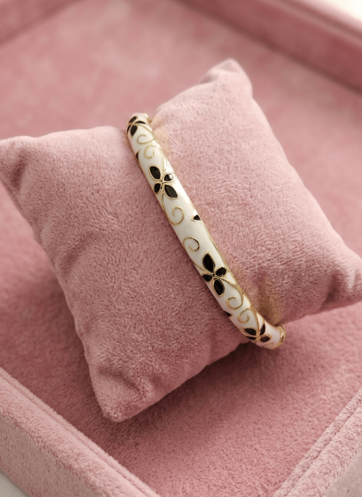 Ivory Blossom Aura 6™ White Enamel Floral Gold Bracelet for Women | Luxury Anti - Tarnish Designer Bangle | Elegant Demi - Fine Gold Kada - The Soul Jewellery
