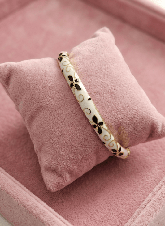 Ivory Blossom Aura 6™ White Enamel Floral Gold Bracelet for Women | Luxury Anti - Tarnish Designer Bangle | Elegant Demi - Fine Gold Kada - The Soul Jewellery