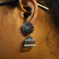 German Silver Oxidized Flower Jhumka with Monalisa Red Green Stones - The Soul Jewellery