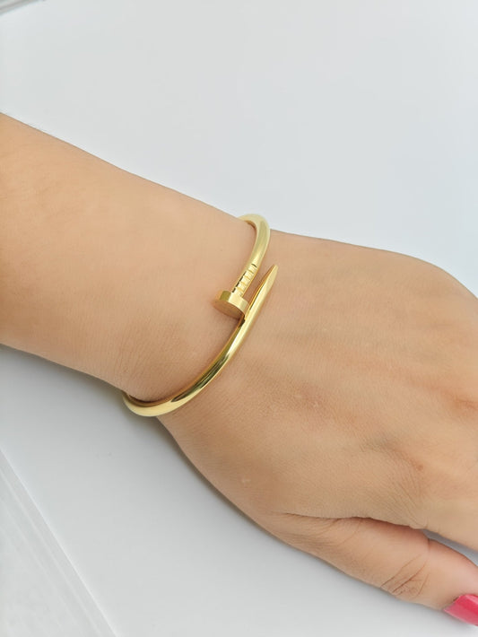 Minimalist 18K Yellow Gold Plated Anti - Tarnish Screw Design Nail Bangle Bracelet - The Soul Jewellery