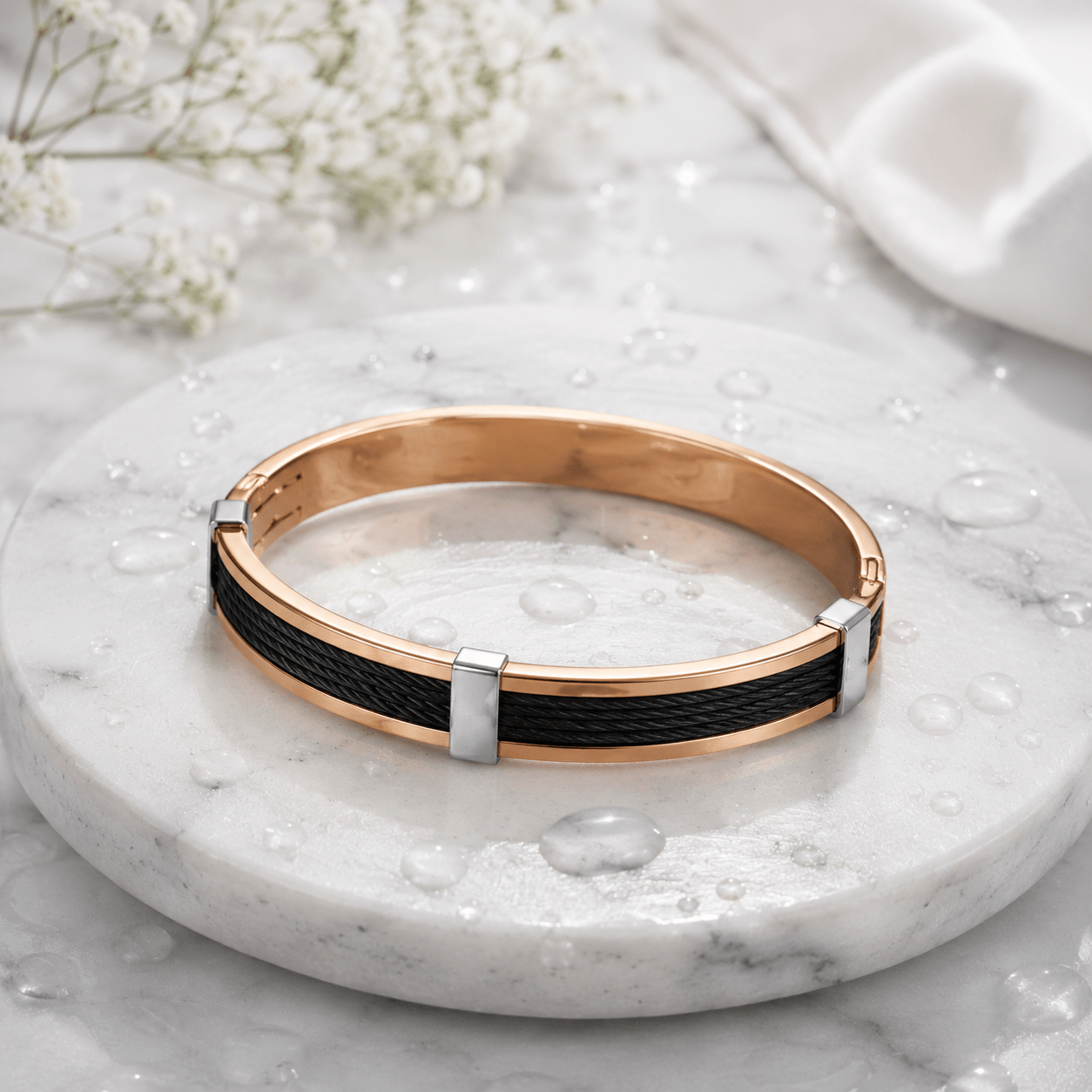 AMORE LUXE 6™ Rose Gold & Black Stainless Steel Anti-Tarnish Bracelet for Men | Waterproof Premium Kada - Soul Jewellery