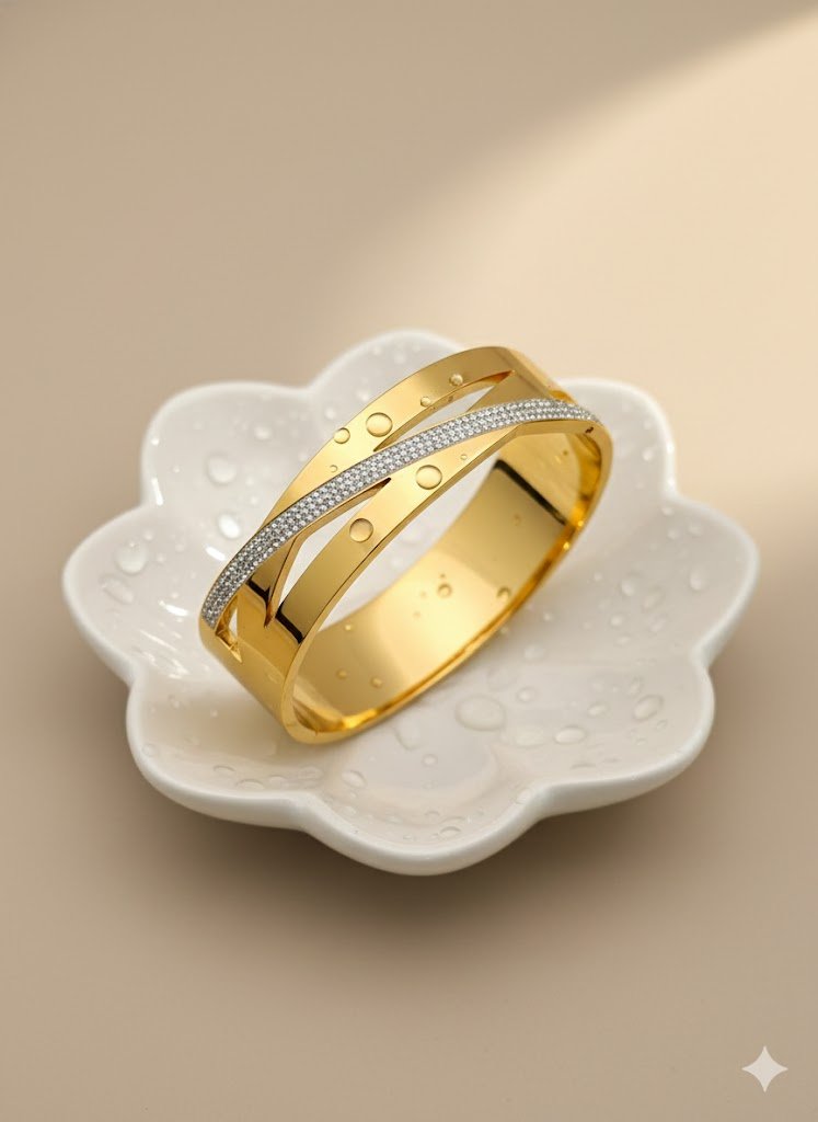 AURÉLIA AMORE LUXE 6™ Celestia Curve CZ Radiance Demi Fine Anti - Tarnish Kada Bracelet - The Soul Jewellery