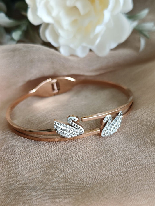 Elegant 18K Rose Gold Plated Anti - Tarnish Swan Bangle – Sparkling Crystal Daily Wear Bracelet for Women RGB477 - The Soul Jewellery