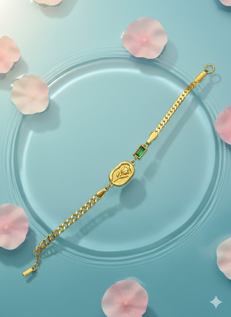 Aurelia 6 GraceLink Demi-Fine Anti-Tarnish Gold Chain Bracelet with Green Stone for Women - The Soul Jewellery
