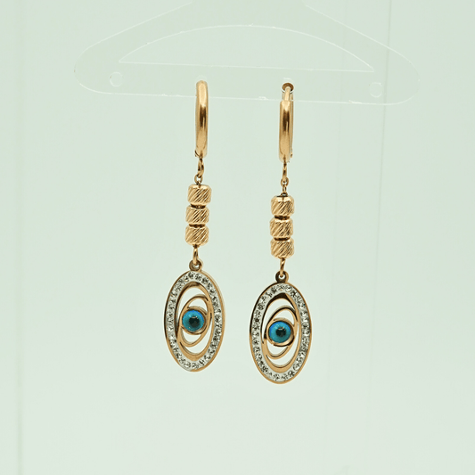 18K Rose Gold Plated Evil Eye Dangler Earrings for Women – Anti - Tarnish Sparkling Drop Earrings with Crystal Accents ATER215 - The Soul Jewellery