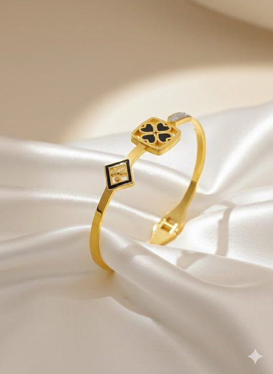 AURÉLIA AMORE NOIR GRACE Demi - Fine CZ Enamel Anti - Tarnish Kada Bracelet for Women - The Soul Jewellery