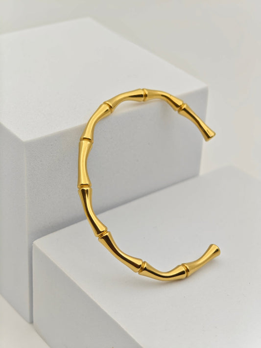 Minimalist 18K Gold Plated Anti - Tarnish Bamboo Design Bangle Bracelet RGB270 - The Soul Jewellery