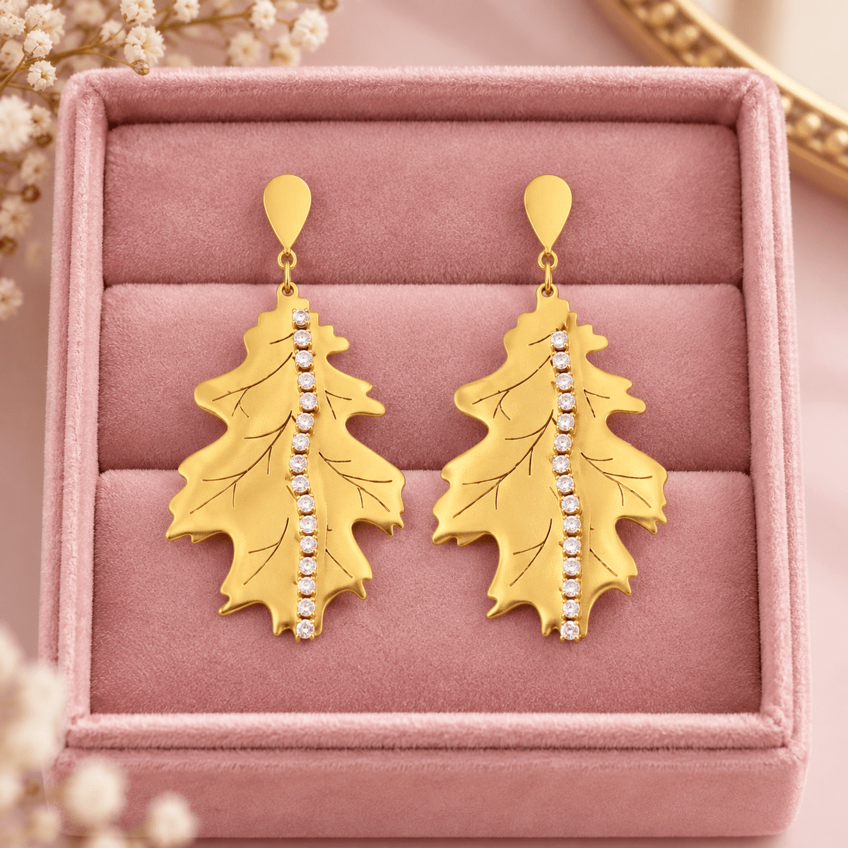 Gold-Tone Stainless Steel Crystal Leaf Drop Earrings for Women | Elegant Statement Dangle Earrings - Soul Jewellery